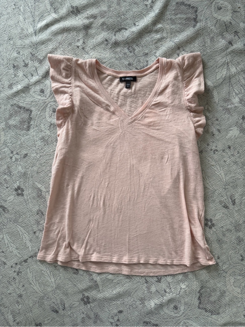 Blush Pink V-Neck Ruffle Sleeve Tank